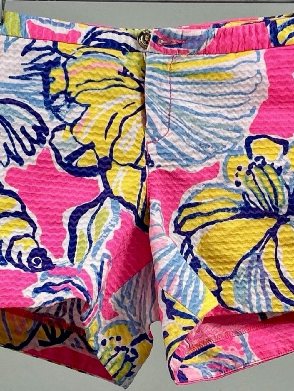 Lilly Pulitzer Pink Yellow Blue Tropical Floral Textured Shorts Size 6 NWT